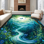 Dreamy Forest Butterfly River Landscape Rug
