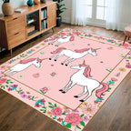 Enchanting Unicorns Floral Frame Design Rug