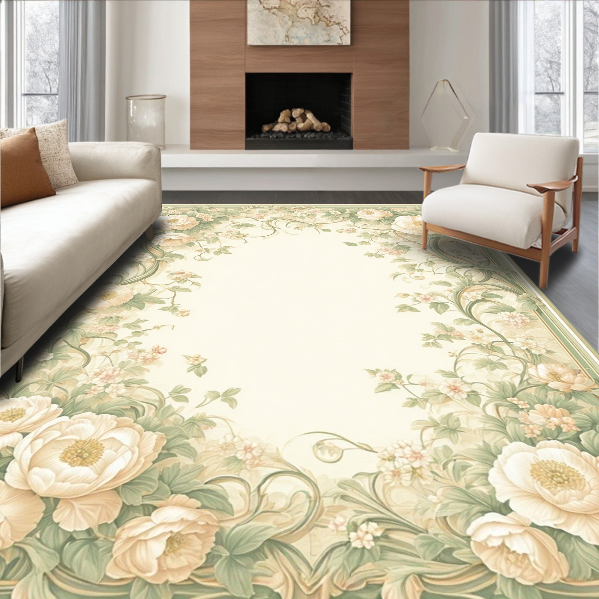 Elegant Floral Scrollwork Pattern Rug