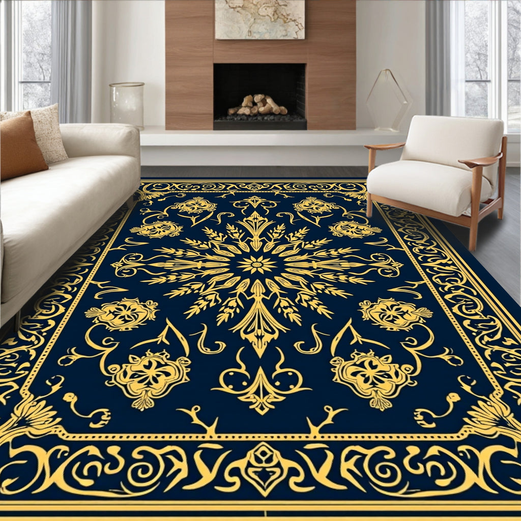 Classic Golden Floral Scrollwork Design Rug