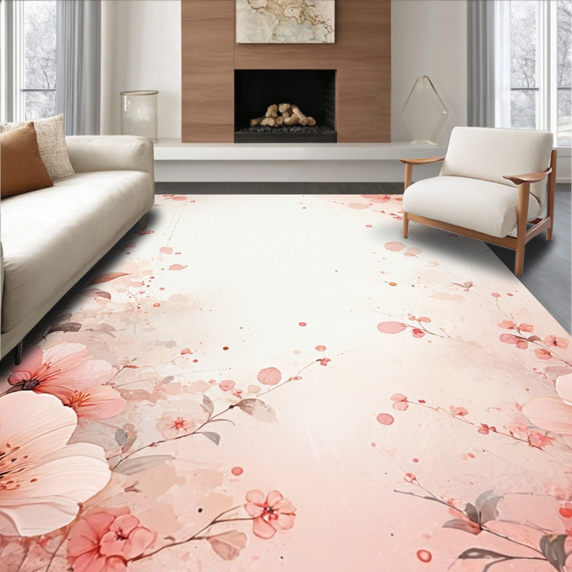 Soft Pink Blossom Watercolor Rug