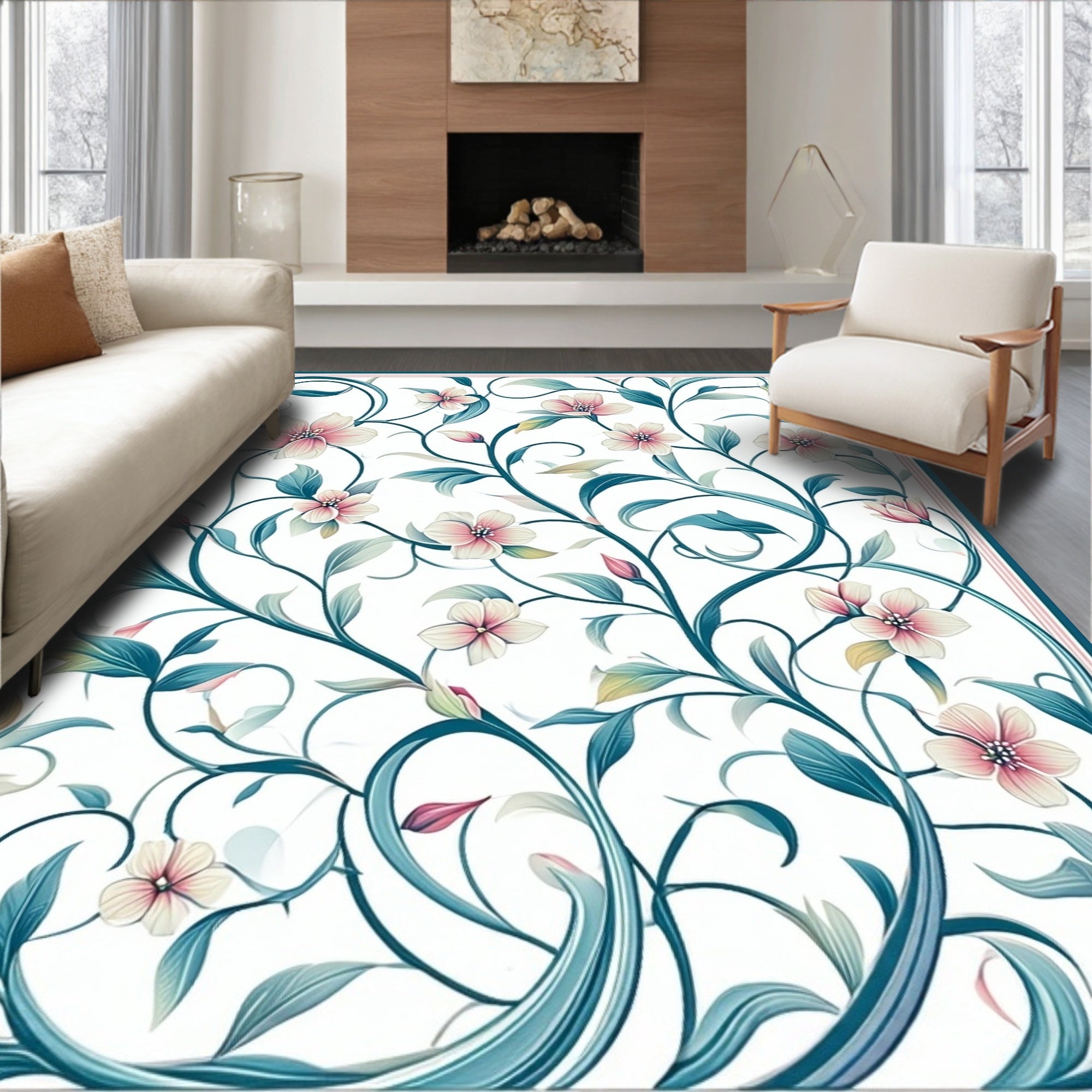 Whimsical Floral Vine Pattern Rug