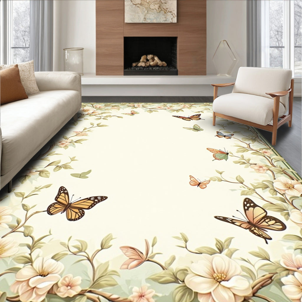 Whimsical Butterflies Floral Vines Rug
