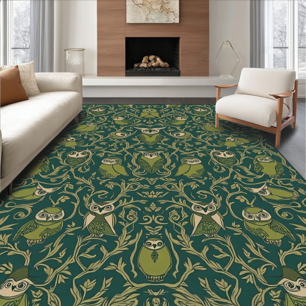 Whimsical Owl Floral Pattern Rug