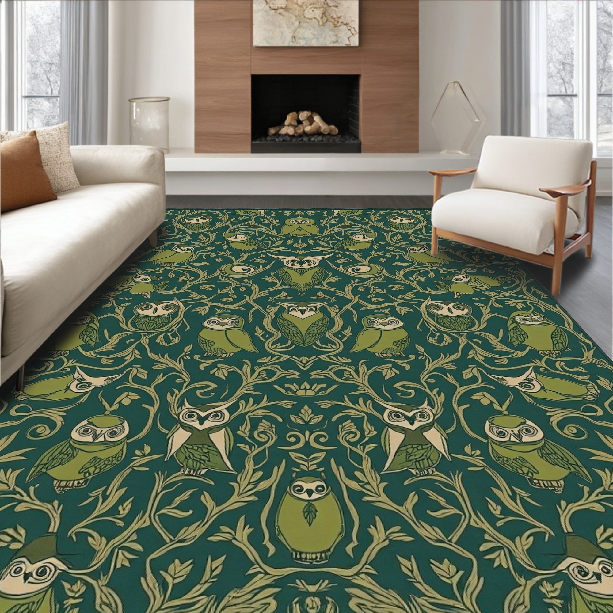 Whimsical Owl Floral Pattern Rug