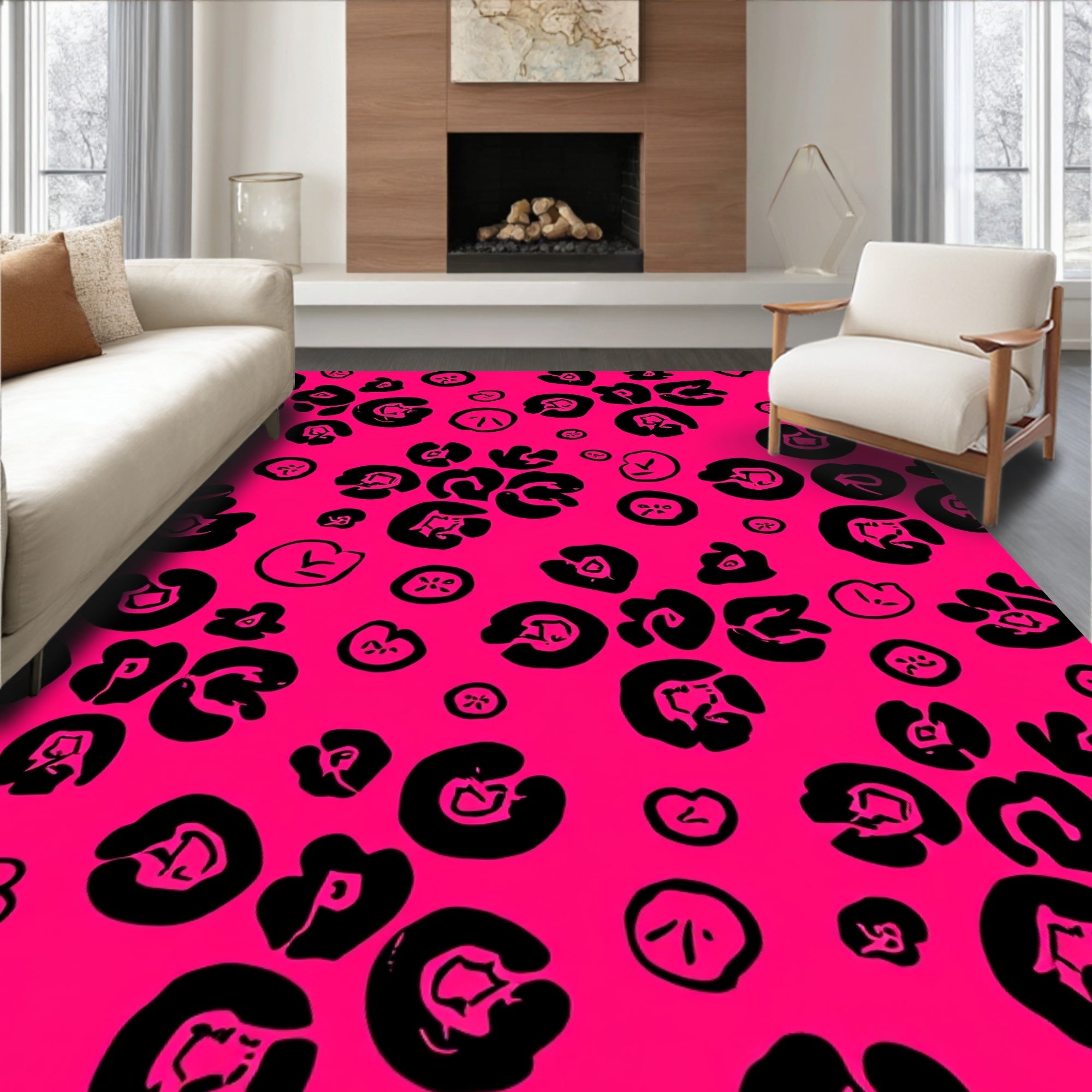 Bold Pink Leopard Print Pattern Rug