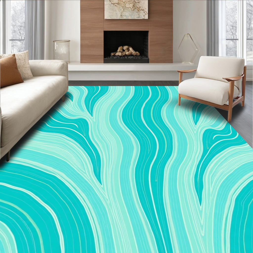 Wavy Aqua Mint Abstract Lines Rug