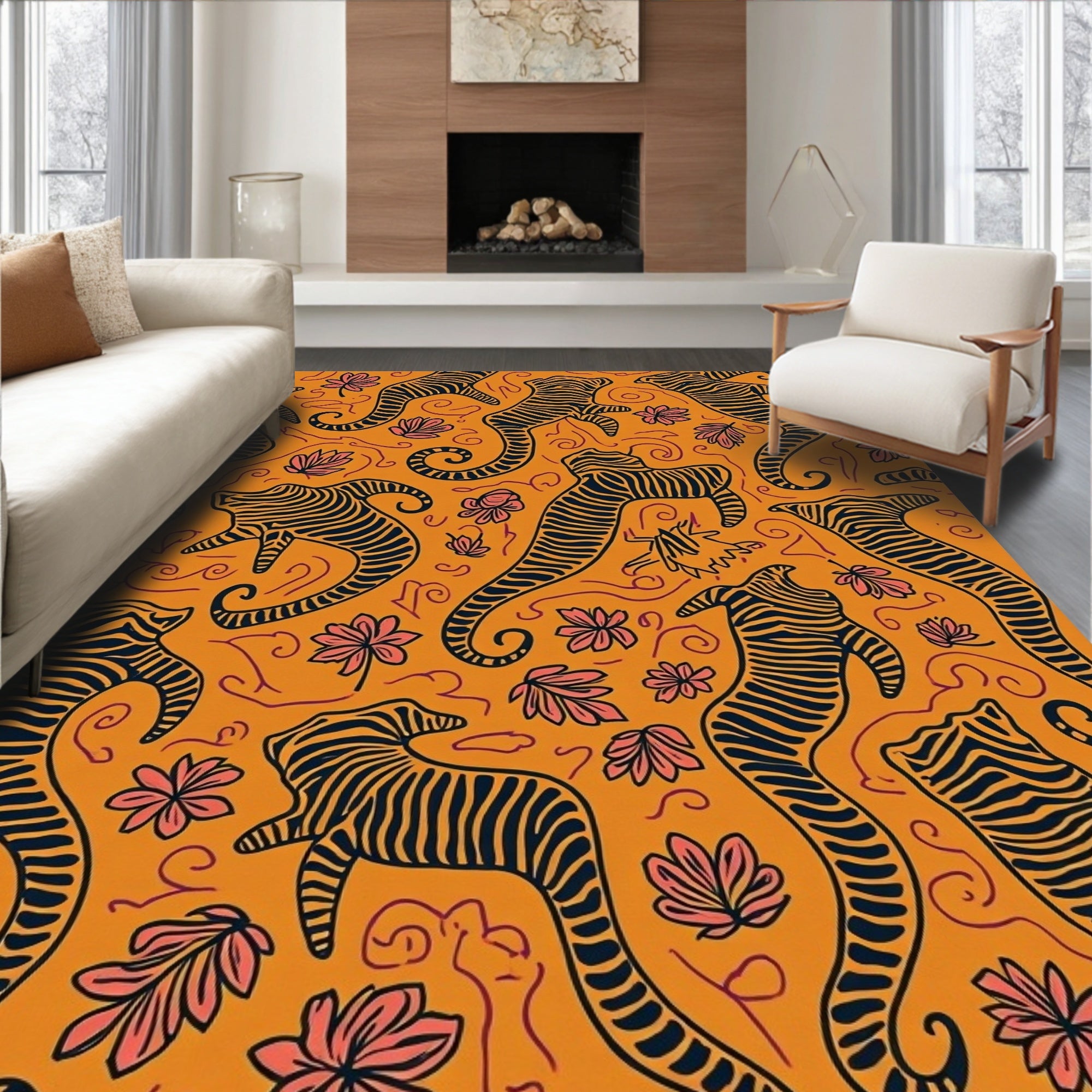 Abstract Tiger Blossom Pattern Rug