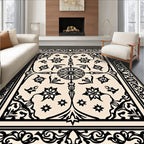Ornate Black Floral Decorative Pattern Rug