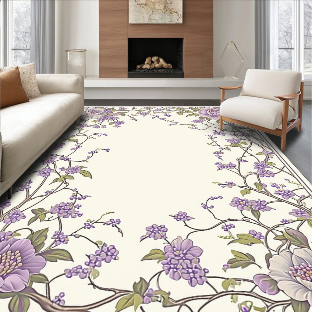 Purple Floral Vine Design Rug