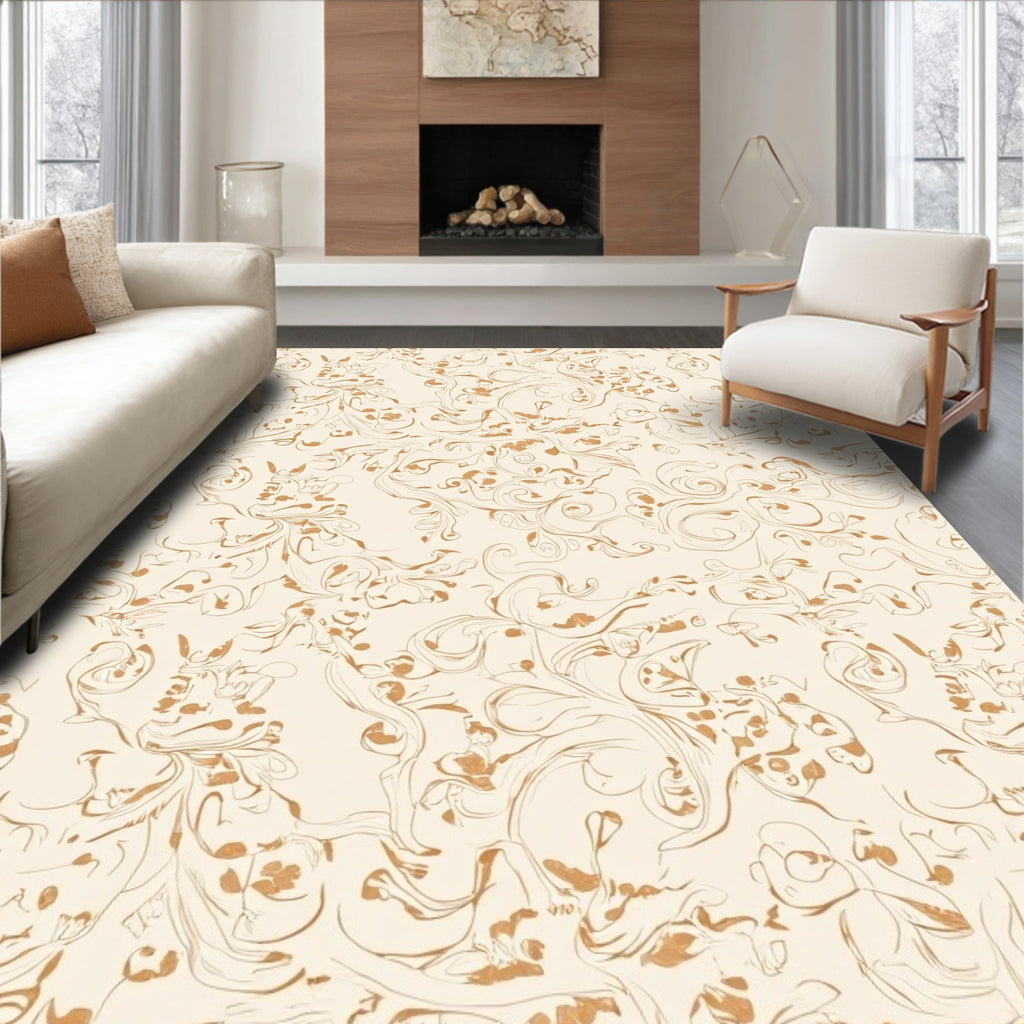 Organic Scrollwork Floral Design Rug