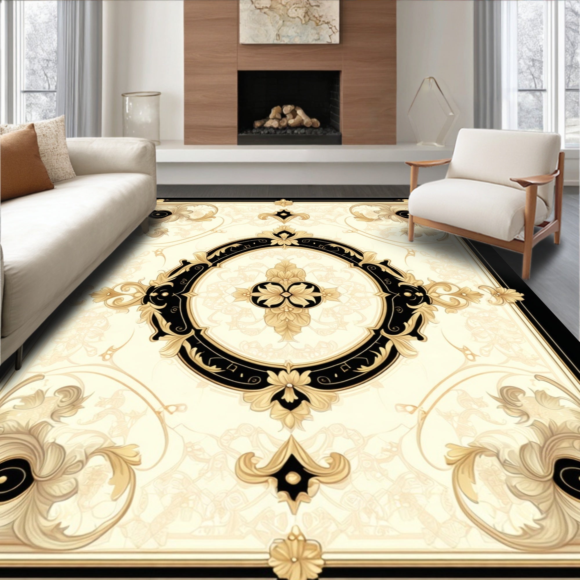 Black Gold Ornate Scrollwork Rug