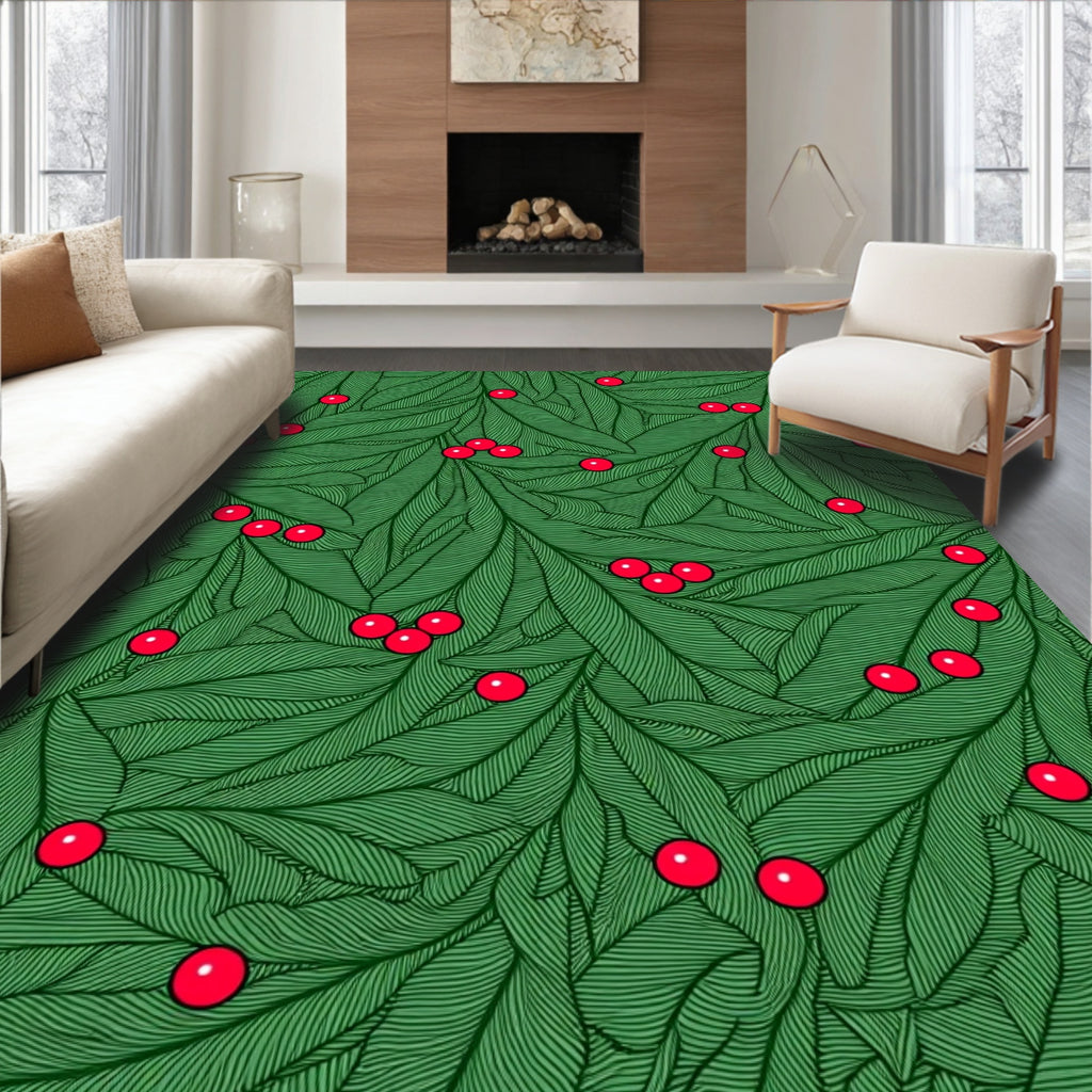 Evergreen Holly Berry Garden Rug