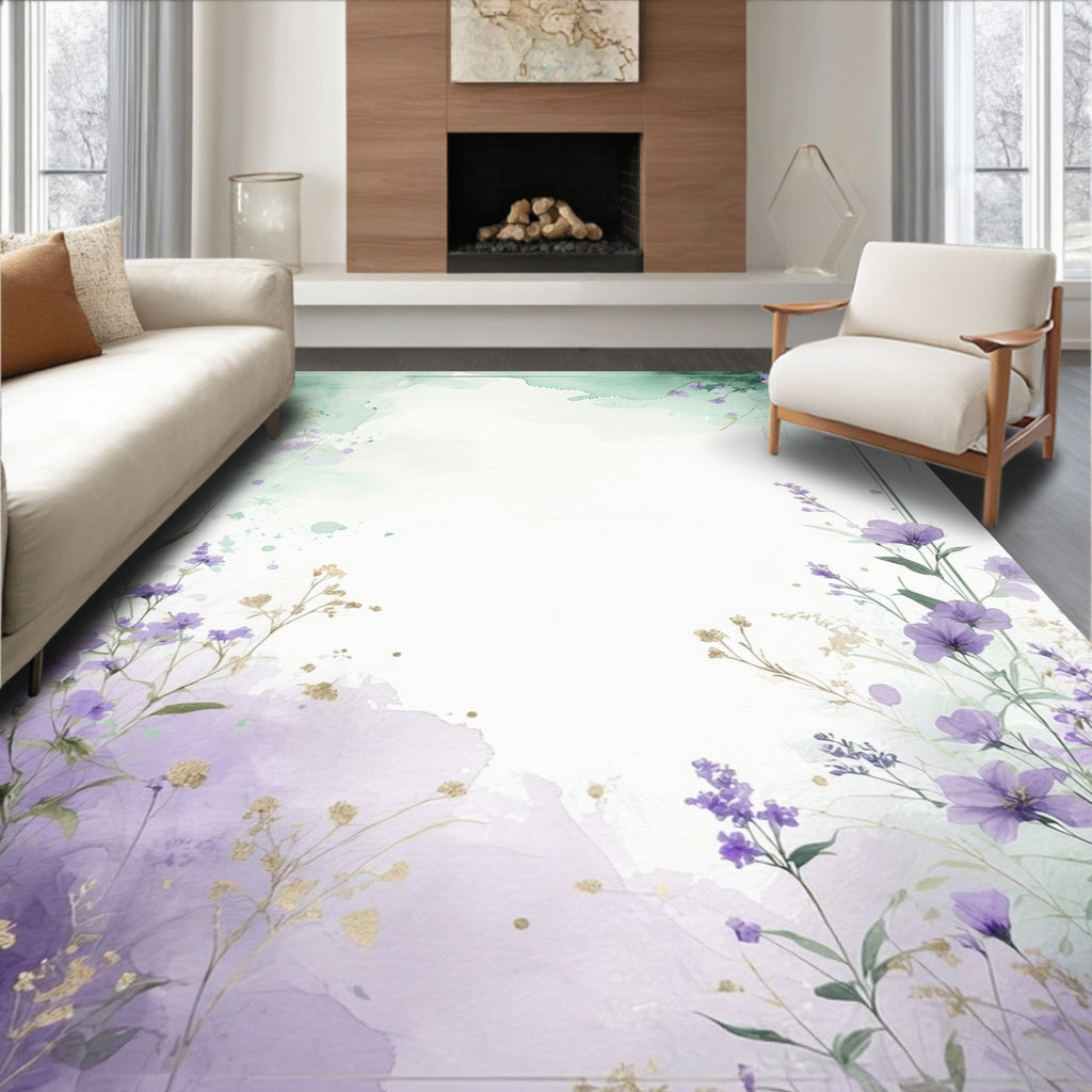 Lavender Meadow Watercolor Floral Rug