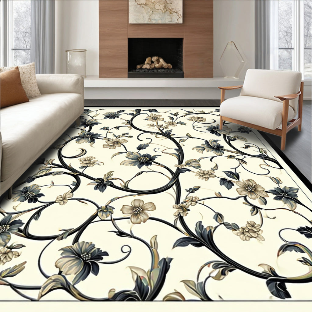 Elegant Floral Scroll Patterned Rug