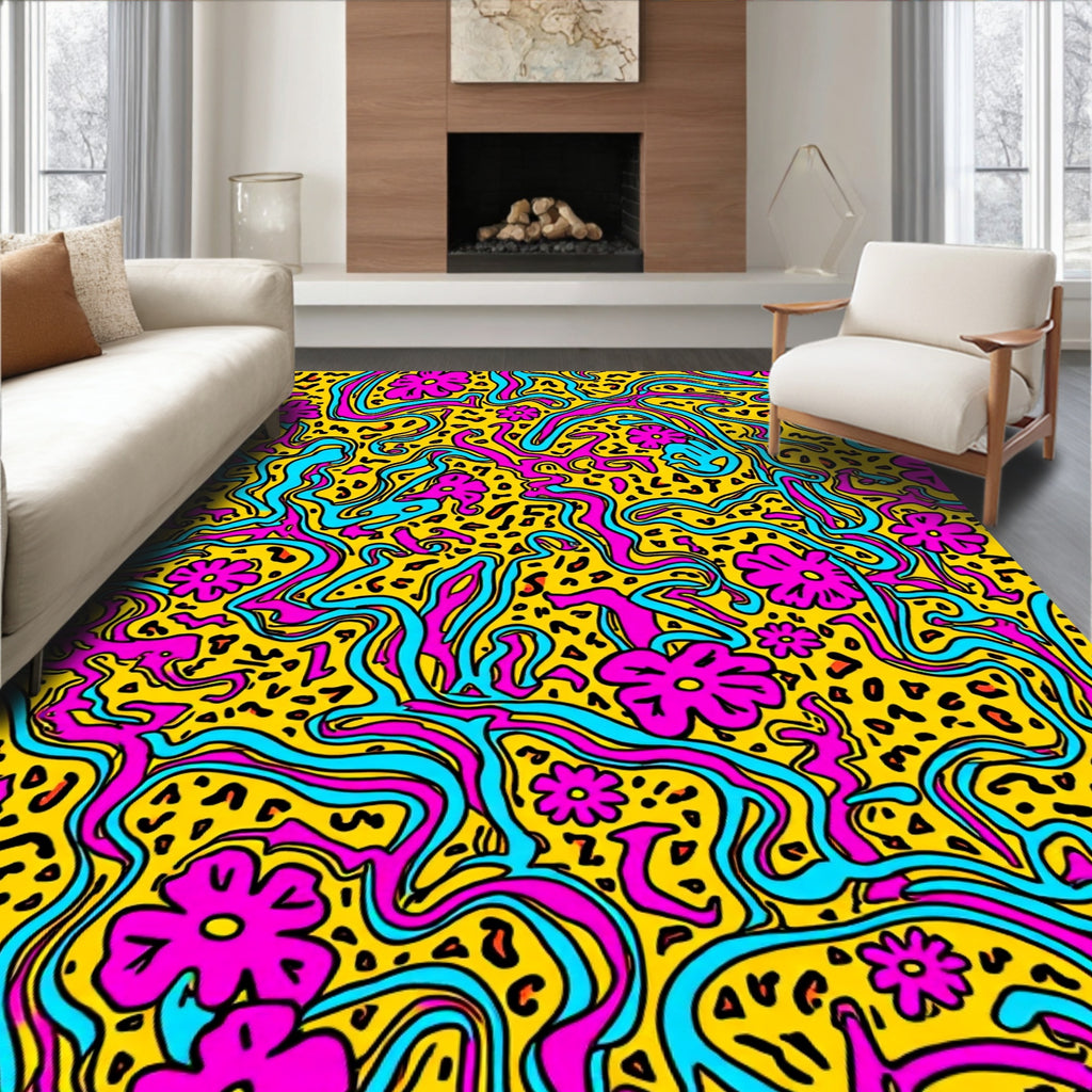 Vibrant Floral Leopard Swirl Pattern Rug