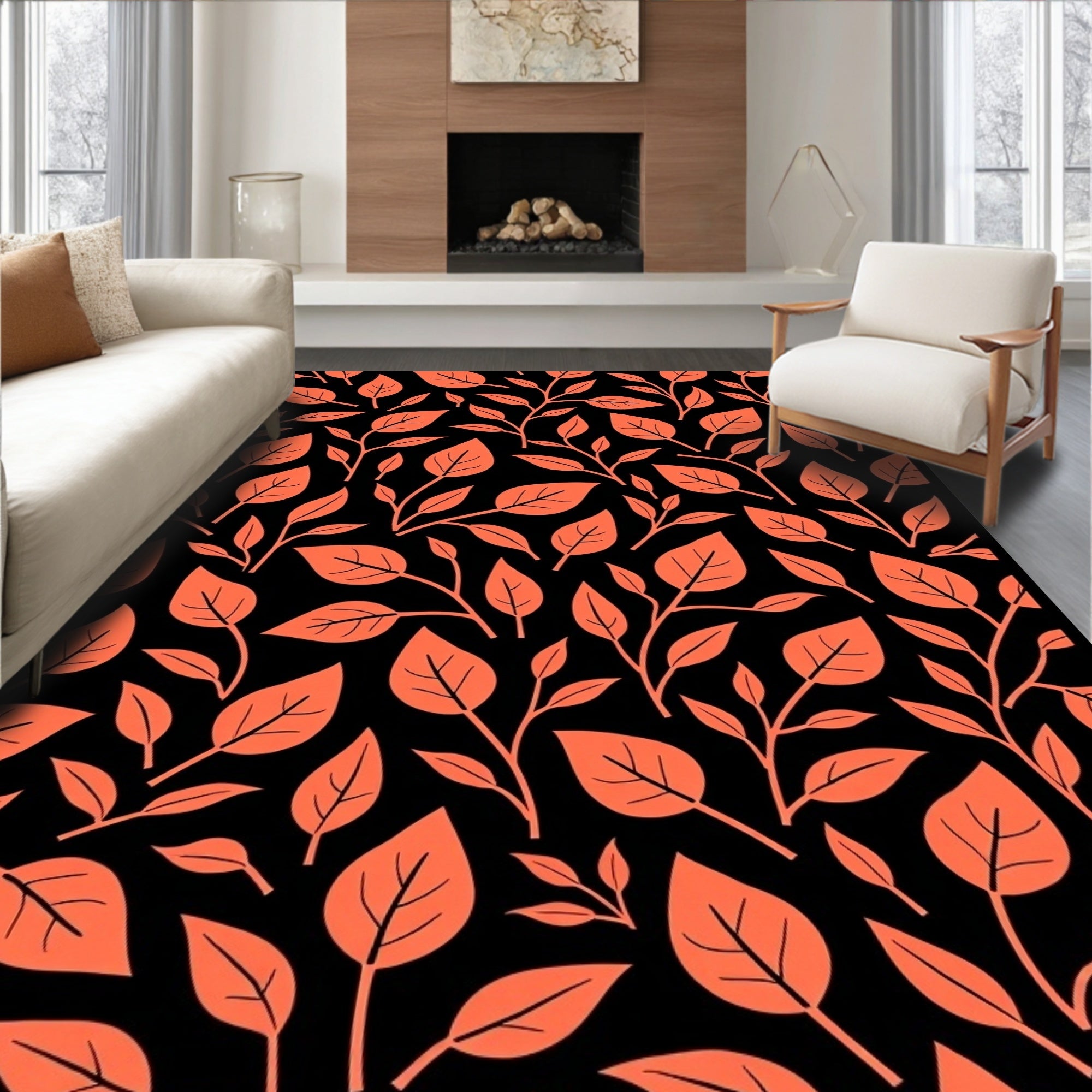 Coral Leaf Patterned Woodland Rug
