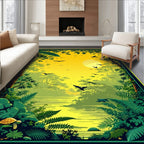 Lush Jungle River Wildlife Scene Rug