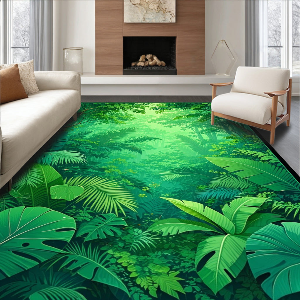 Lush Jungle Leafy Tropical Print Rug