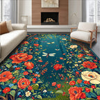 Enchanted Forest Dragonflies Peonies Rug