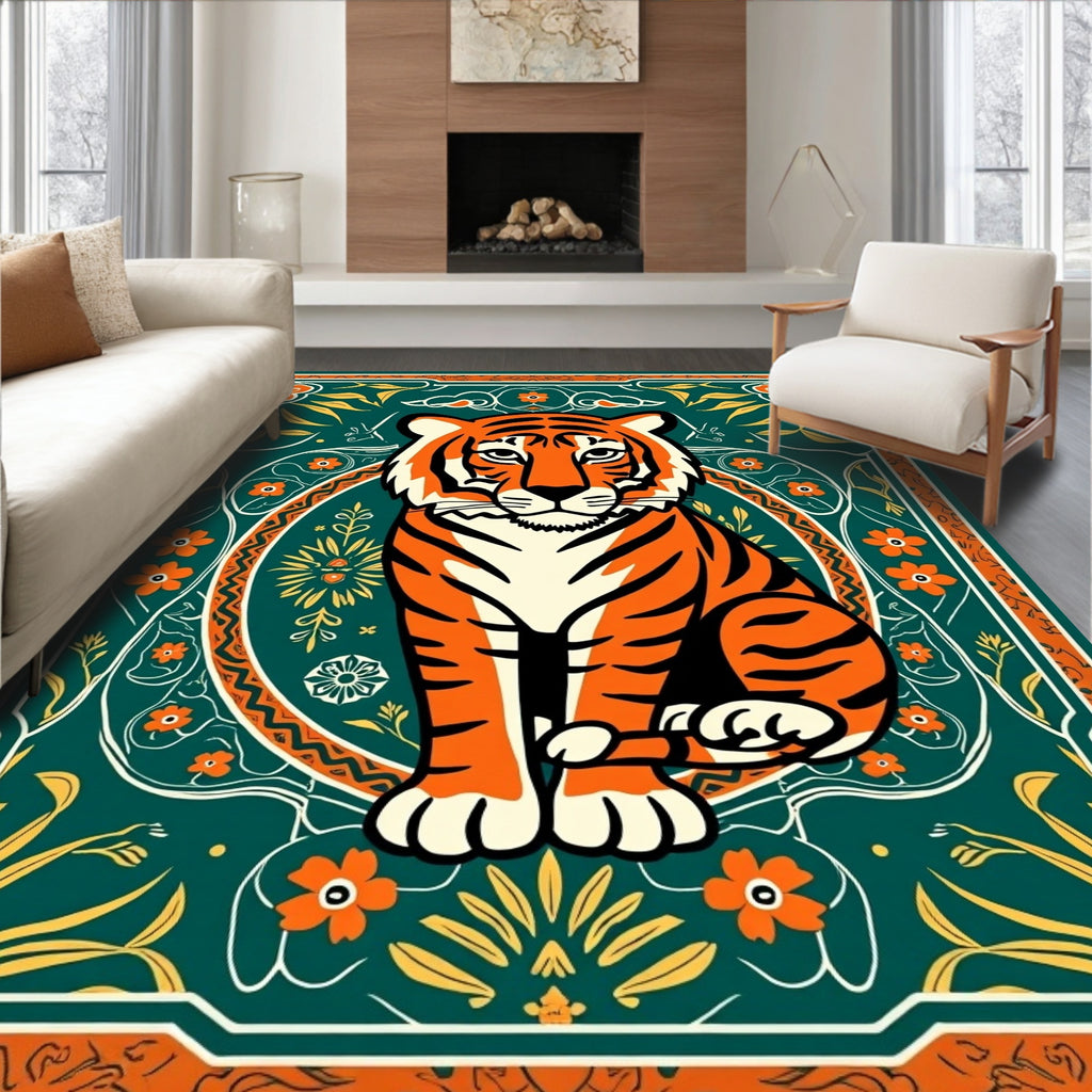 Bold Tiger Floral Medallion Design Rug