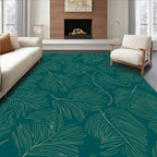 Tropical Leaf Outline Teal Rug
