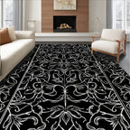 Art Nouveau Floral Black White Design Rug
