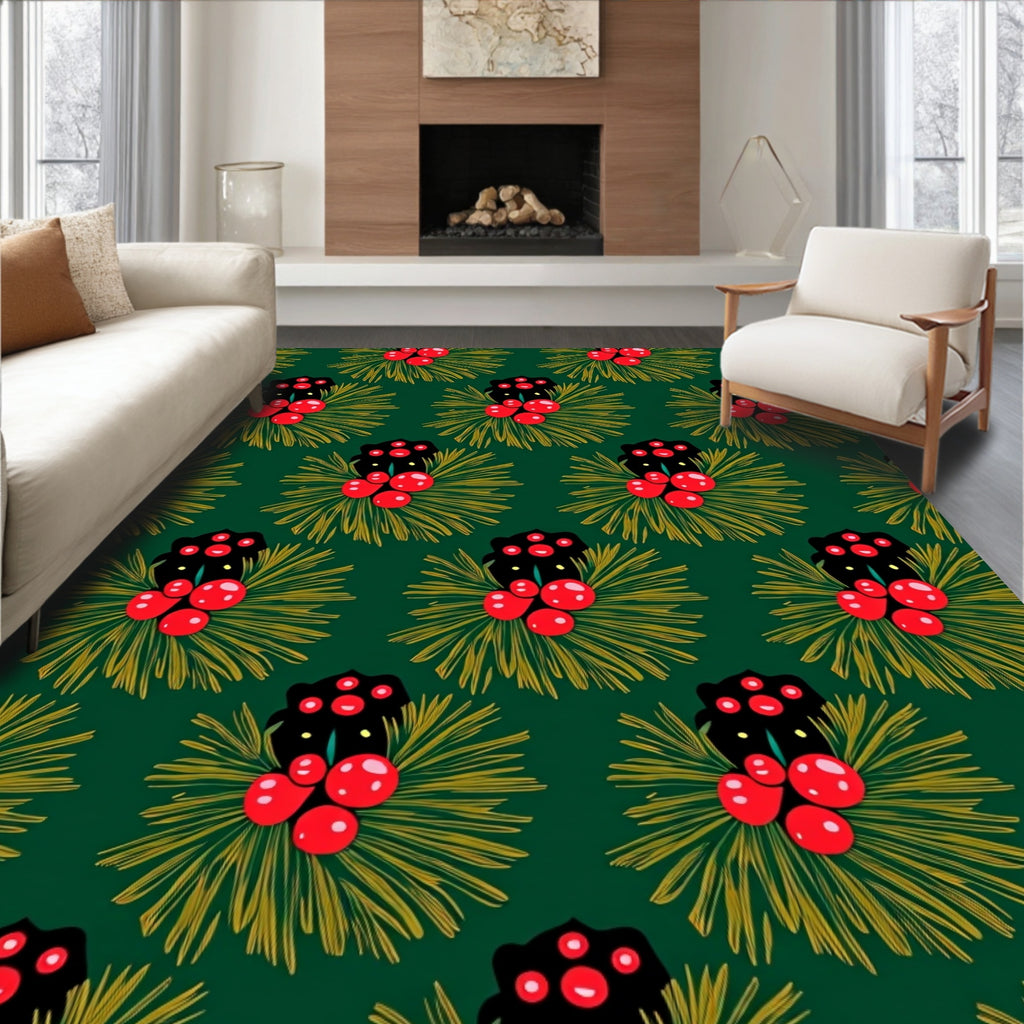 Red Berries Pine Needle Arrangement Rug