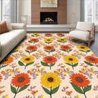 Retro Floral Sunflowers and Leaves Rug