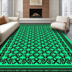 Vibrant Emerald Black Vintage Scroll Rug