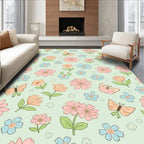 Whimsical Butterfly Blooming Flowers Pattern Rug