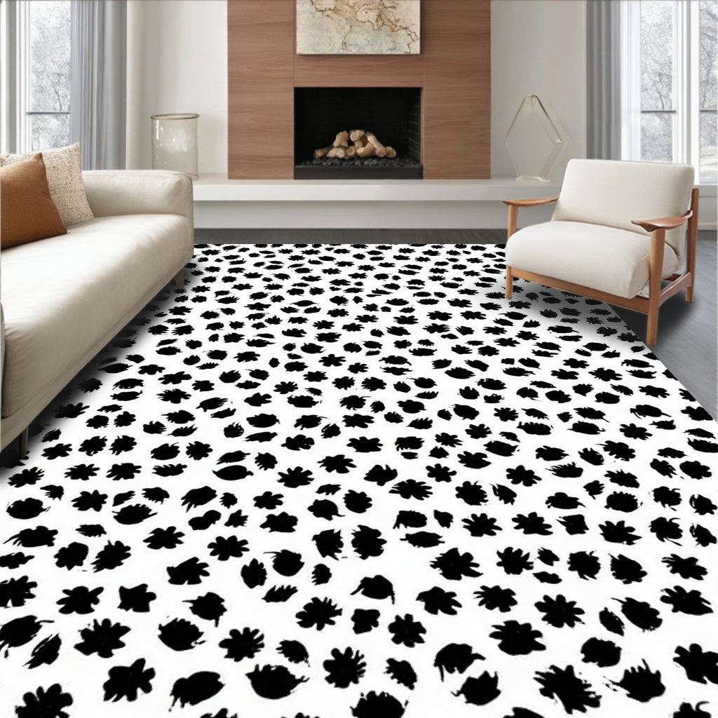 Abstract Black Small Floral Pattern Rug