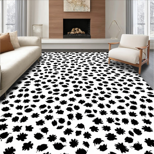 Abstract Black Small Floral Pattern Rug
