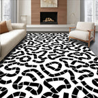 Abstract Black Line Maze Pattern Rug