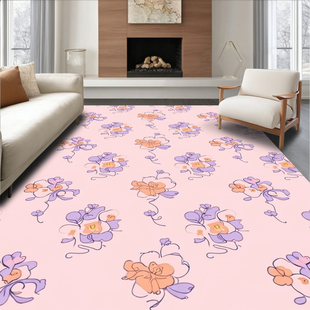 Delicate Floral Sketch Pattern Rug