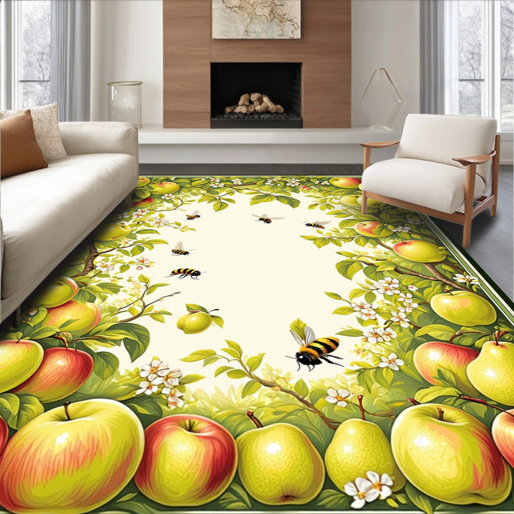 Orchard Fruits Bees Botanical Art Rug