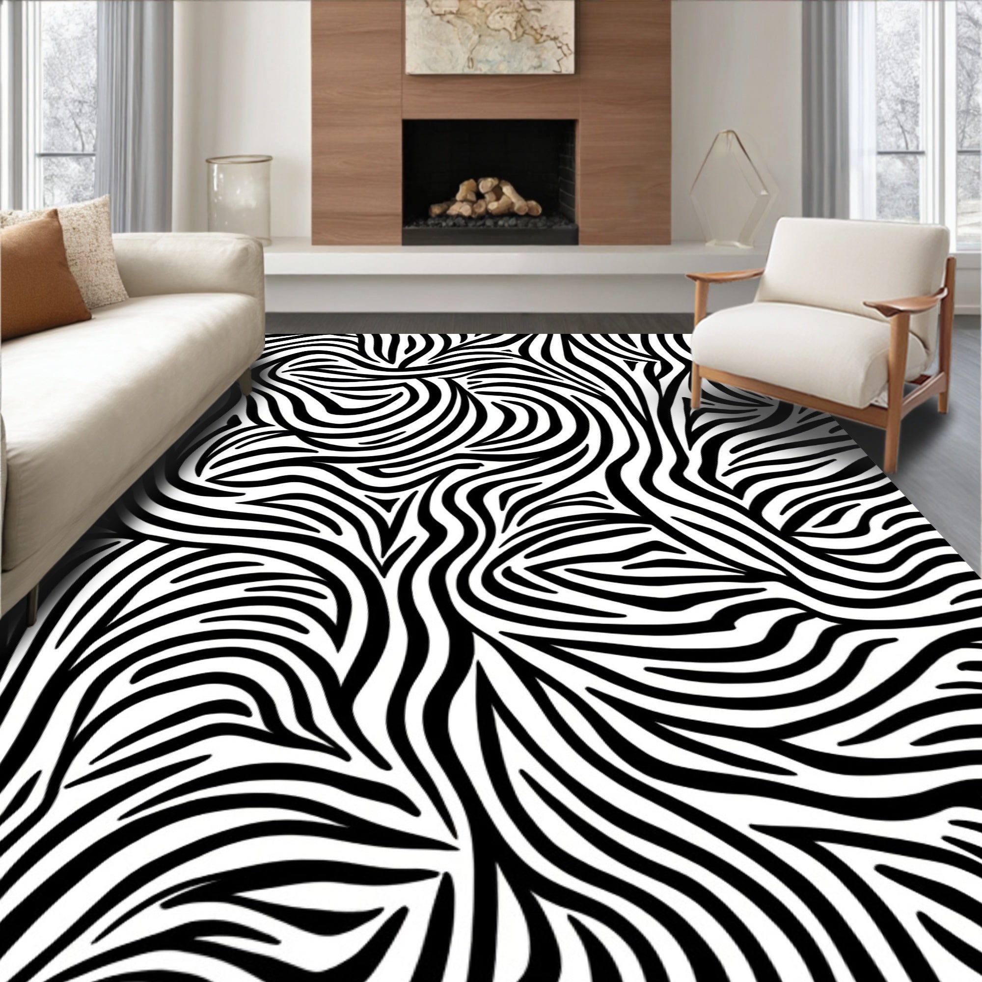 Bold Black White Zebra Stripe Pattern Rug