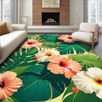 Tropical Hibiscus Flower Botanical Print Rug