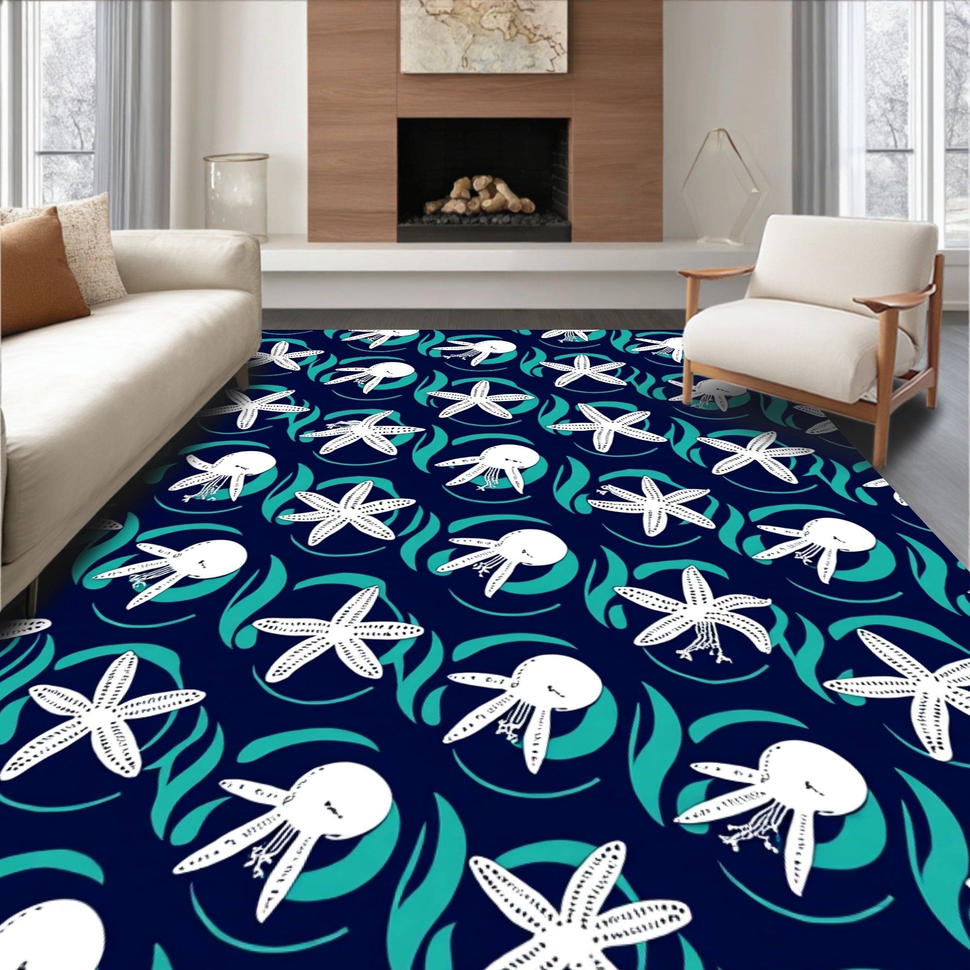 Marine Starfish and Sea Creature Pattern Rug