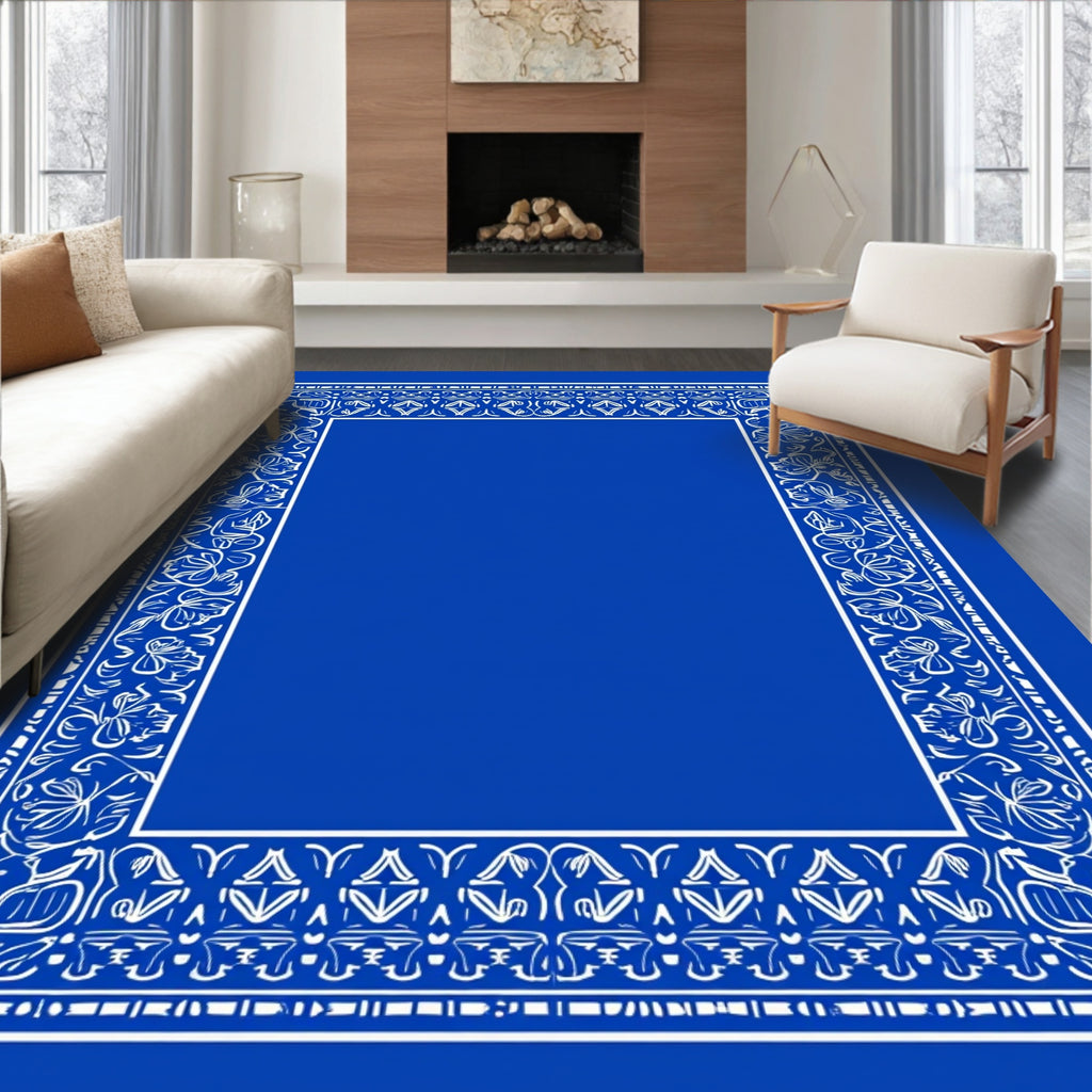 Classic Floral Border With Geometric Accents Rug