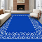 Classic Floral Border With Geometric Accents Rug