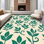 Green Leaf Scroll Pattern on Beige Rug
