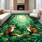 Enchanting Woodland Foxes With Birds Design Rug
