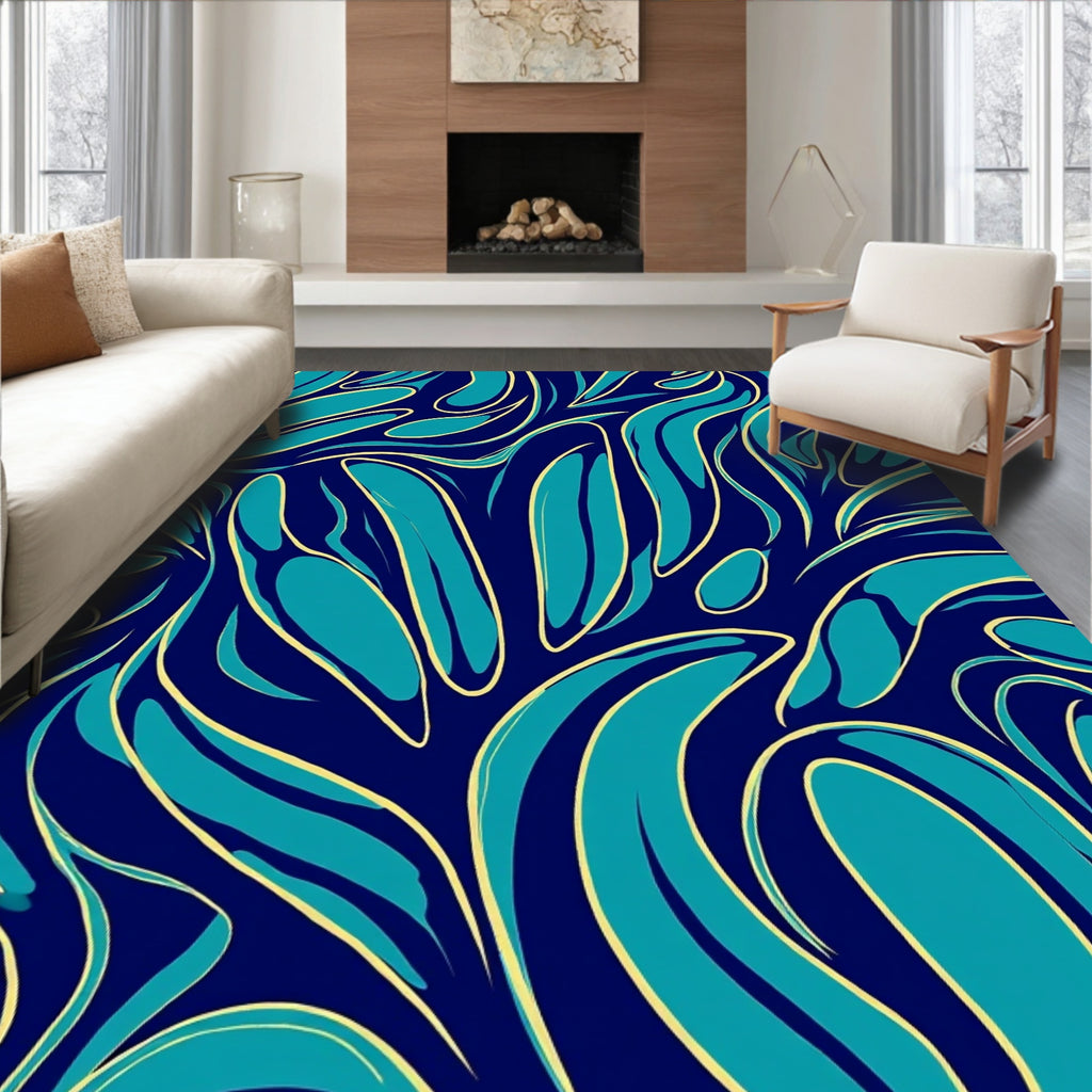 Deep Blue Flowing Abstract Pattern Rug