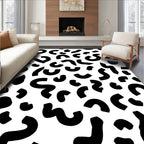 Abstract Black White Curvy Pattern Rug