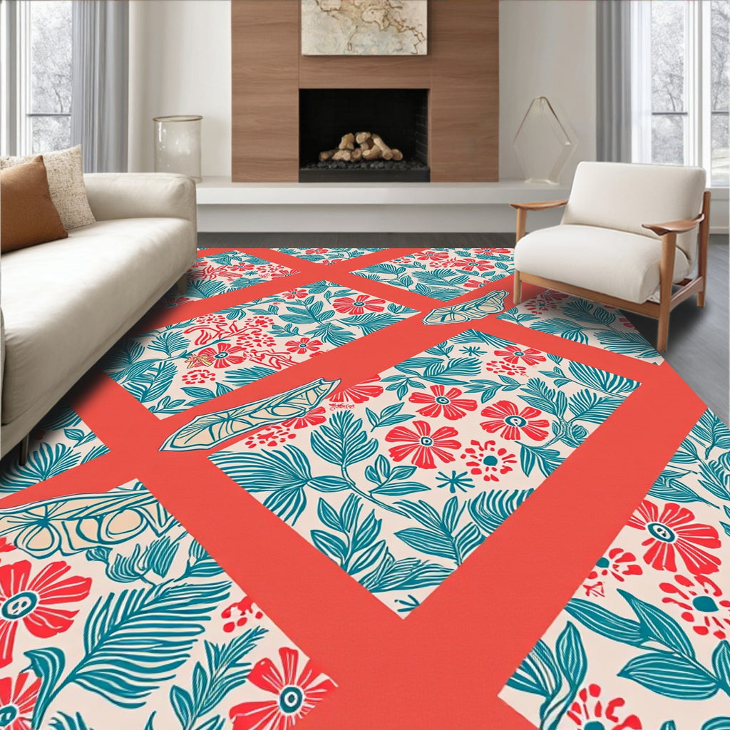 Coral Lattice Floral Bean Pattern Rug