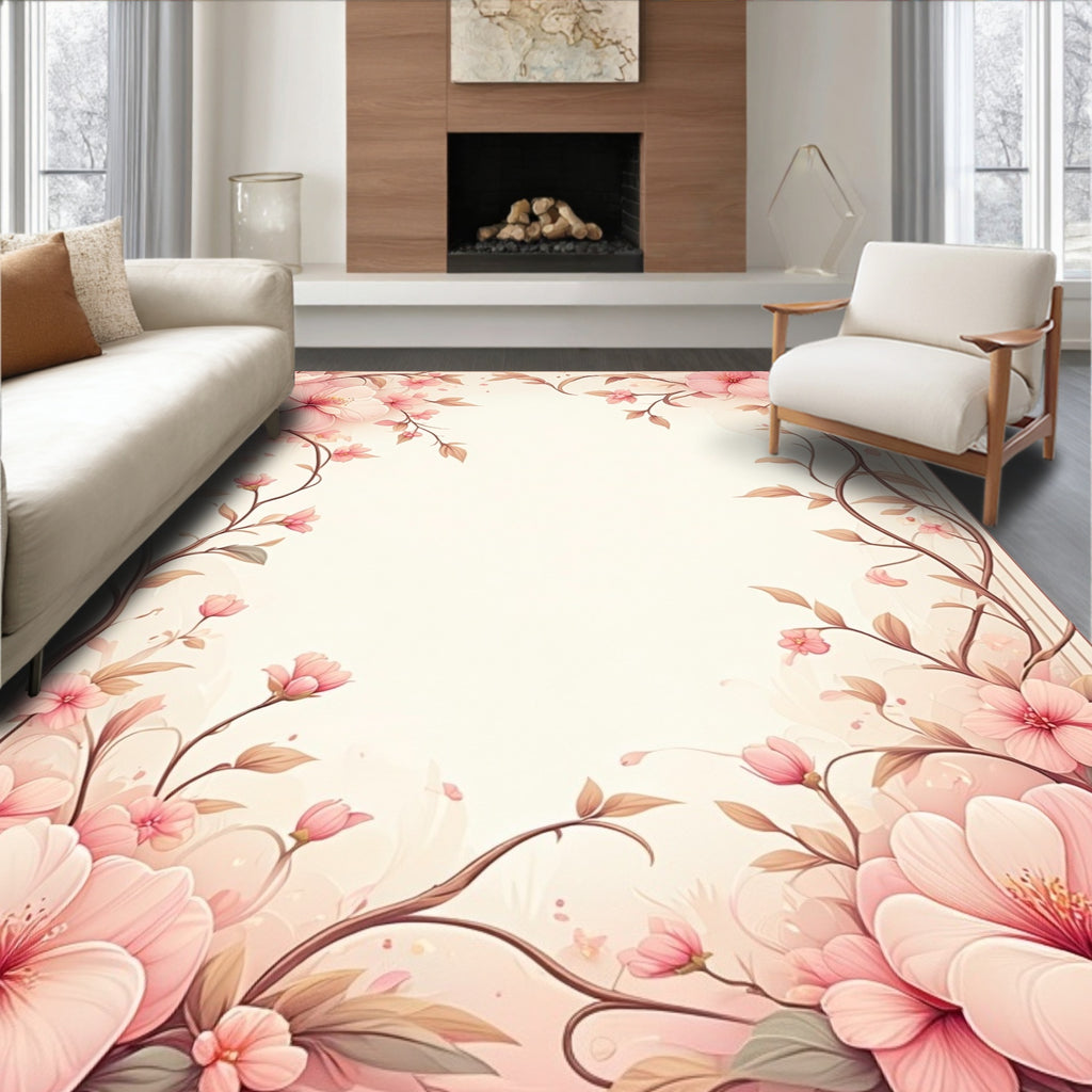 Elegant Pink Floral Vine Pattern Rug