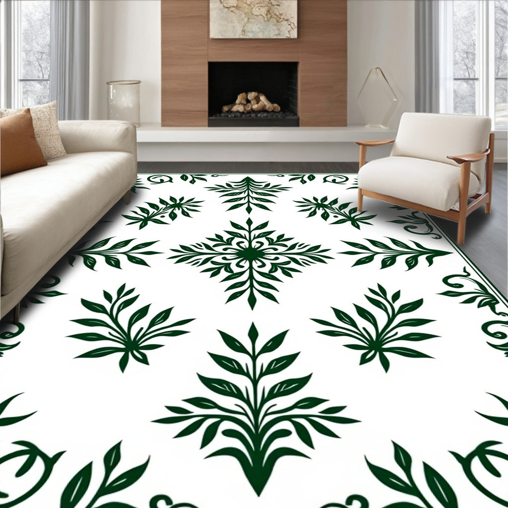Dark Green Floral Symmetry Rug