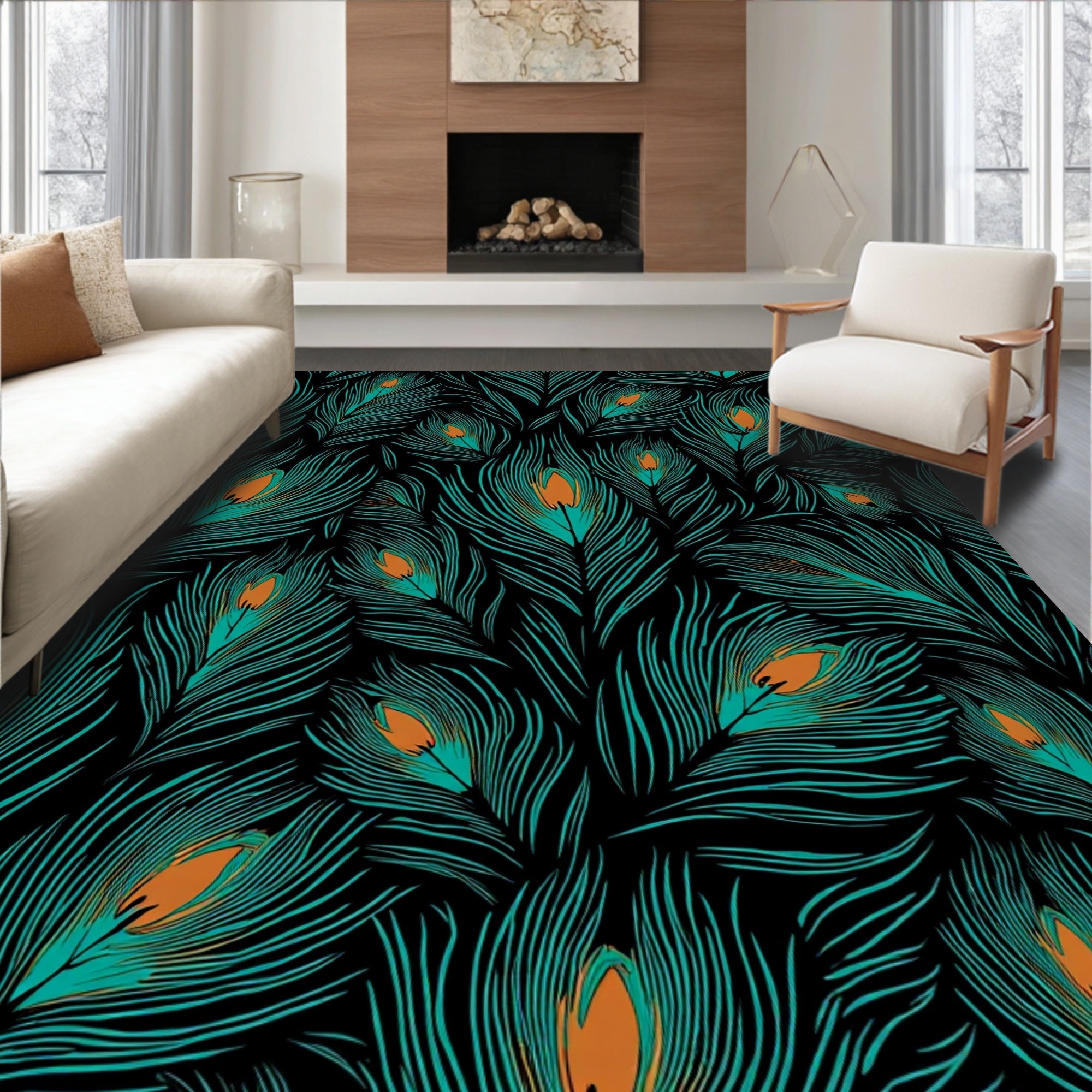 Emerald Feather Pattern Design Rug