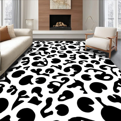 Abstract Organic Black White Pattern Rug